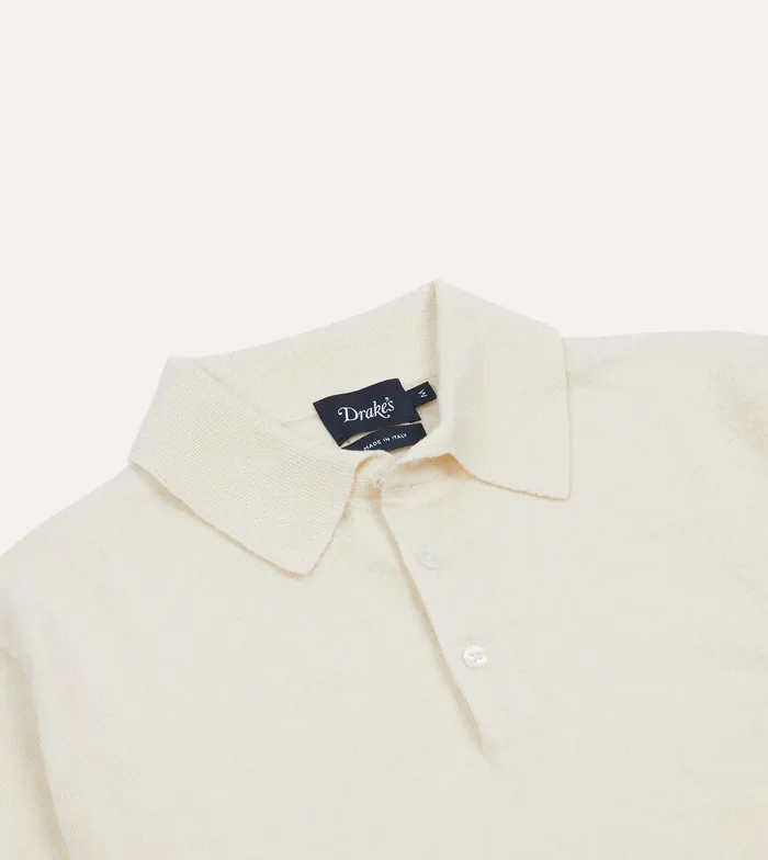 Drake039s Ecru Knitted LinenCotton ShortSleeve Polo Shirt Men Knitwear