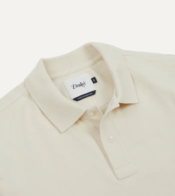 Drake039s Ecru Pique Cotton LongSleeve Polo Shirt Men Polos and Sweatshirts
