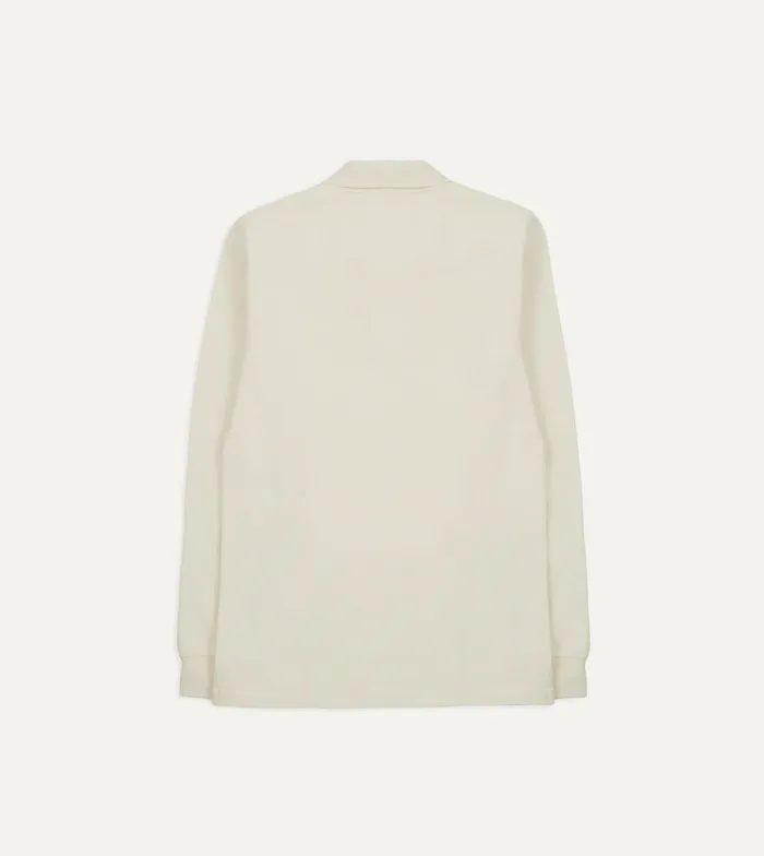 Drake039s Ecru Pique Cotton LongSleeve Polo Shirt Men Polos and Sweatshirts