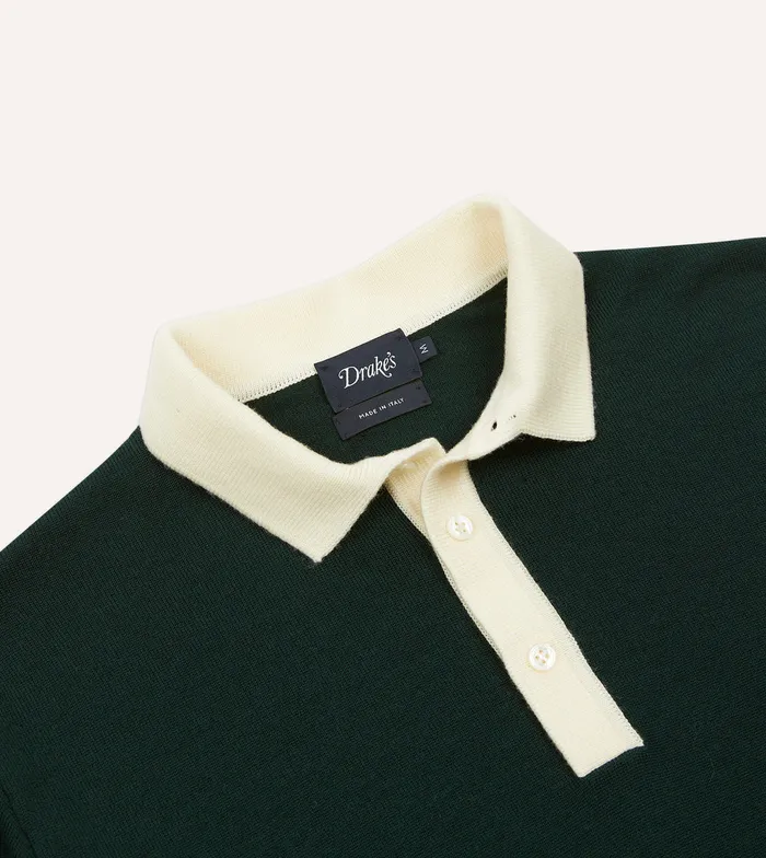Drake039s Green Merino Wool Knitted Rugby Shirt Men Knitwear