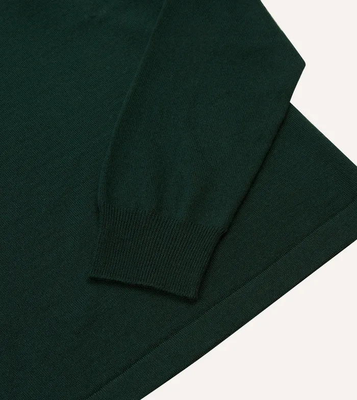 Drake039s Green Merino Wool Knitted Rugby Shirt Men Knitwear
