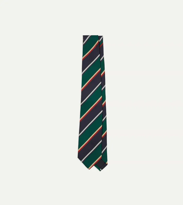 Drake039s Green Navy And Red Multi Stripe Silk Tipped Tie Men Striped Ties