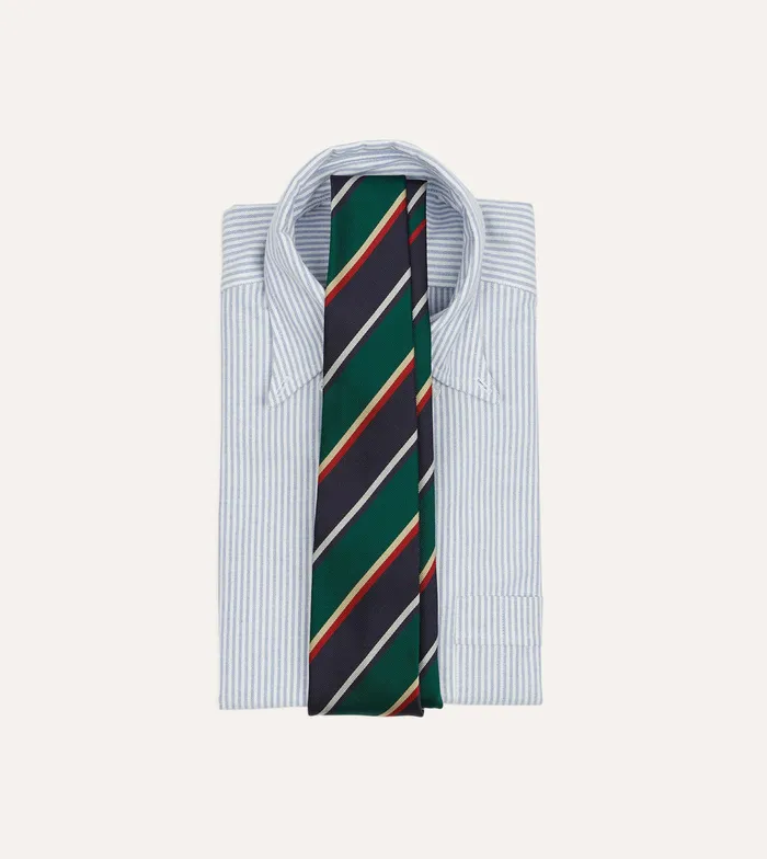 Drake039s Green Navy And Red Multi Stripe Silk Tipped Tie Men Striped Ties