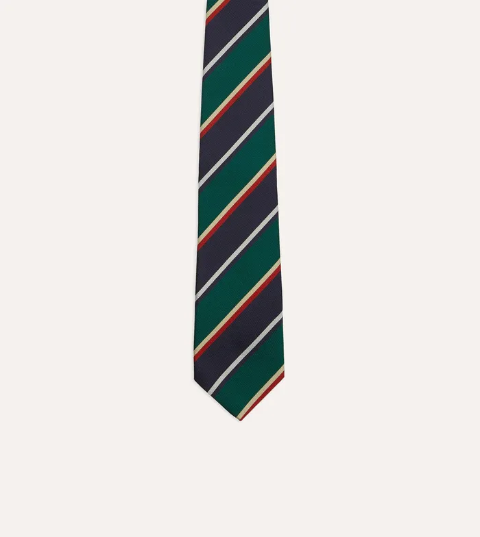 Drake039s Green Navy And Red Multi Stripe Silk Tipped Tie Men Striped Ties