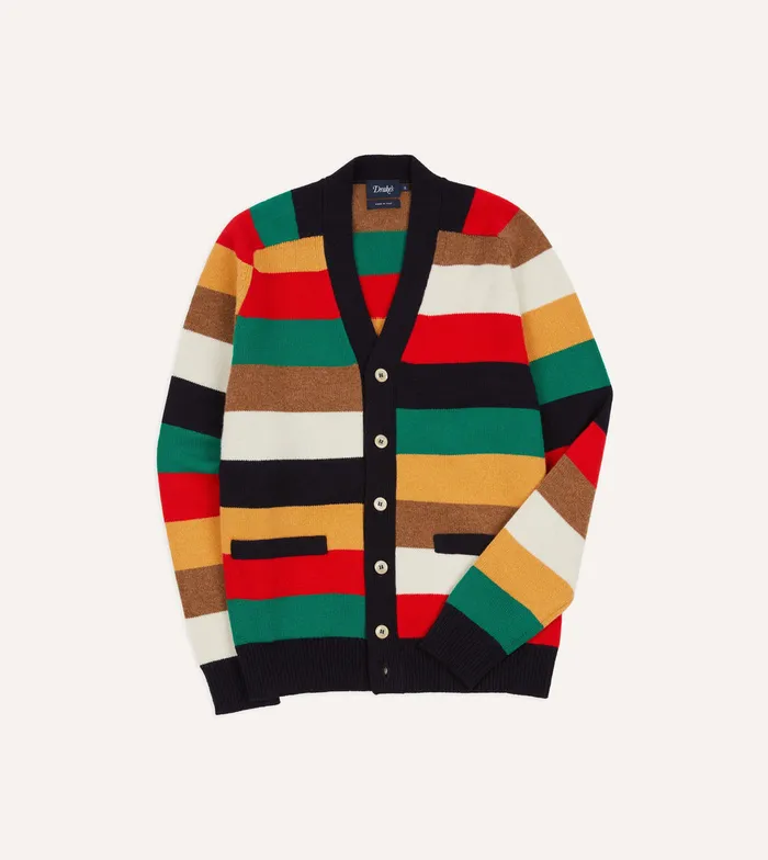 Drake039s Multi Stripe Lambswool 6 Button Cardigan Men Knitwear