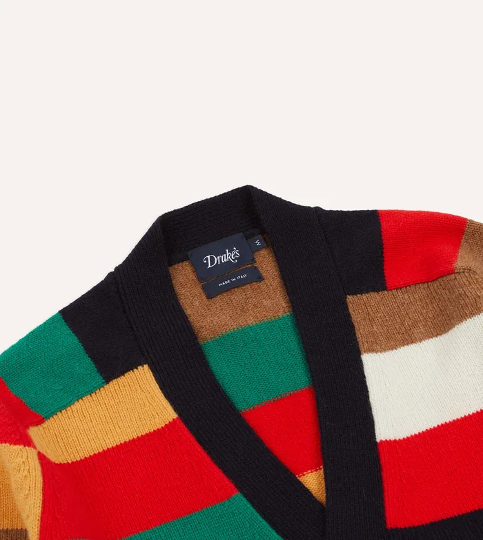Drake039s Multi Stripe Lambswool 6 Button Cardigan Men Knitwear