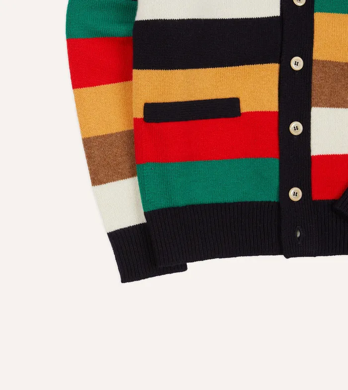 Drake039s Multi Stripe Lambswool 6 Button Cardigan Men Knitwear