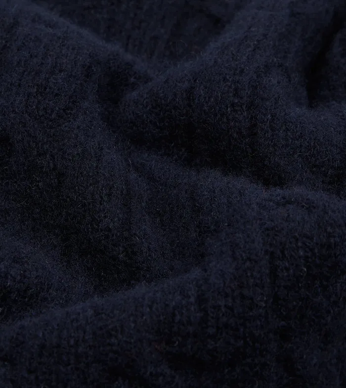 Drake039s Navy Brushed Shetland Cable Knit Crew Neck Jumper Men Knitwear