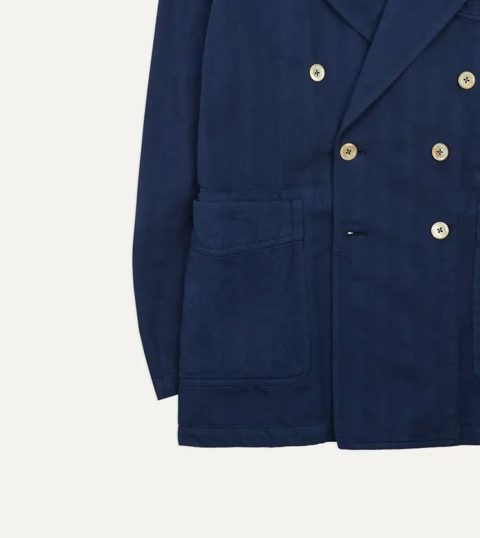 Drake039s Navy Cotton Linen Herringbone Games Blazer Mk Iii Men Suits