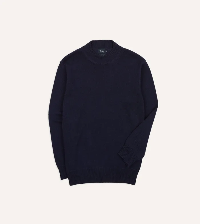 Drake039s Navy Cotton Mock Neck Jumper Men Knitwear