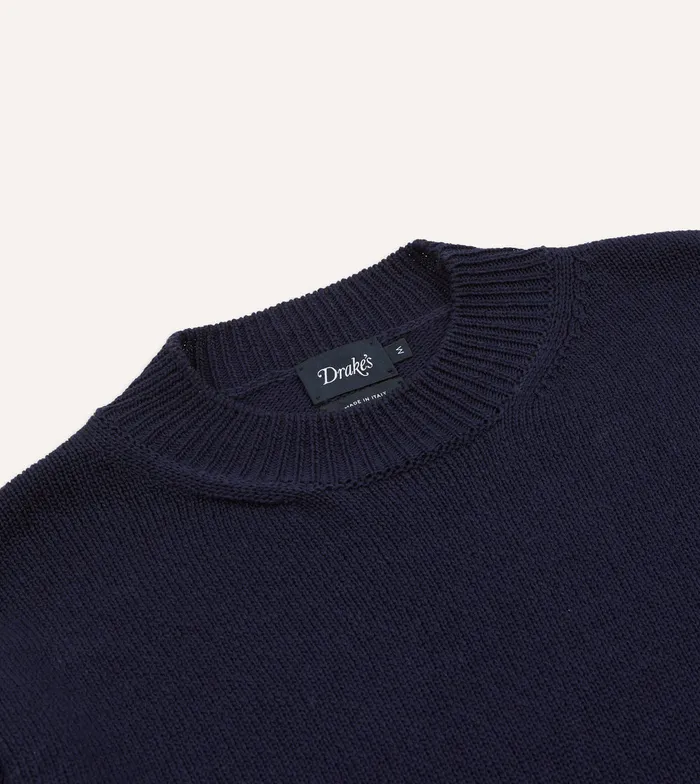 Drake039s Navy Cotton Mock Neck Jumper Men Knitwear