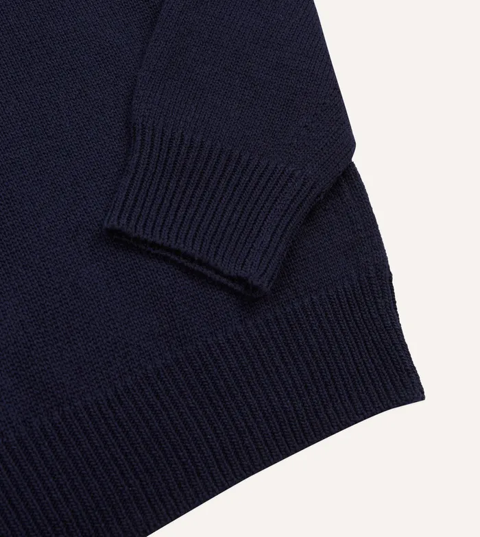 Drake039s Navy Cotton Mock Neck Jumper Men Knitwear