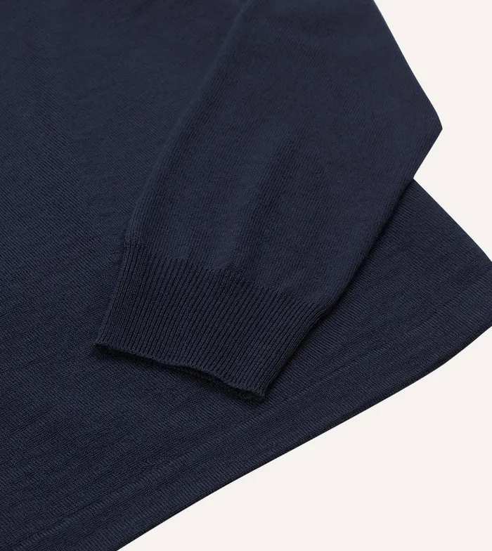 Drake039s Navy Merino Wool Knitted Rugby Shirt Men Knitwear