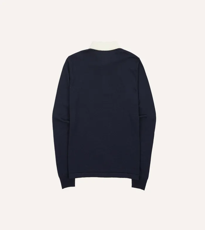 Drake039s Navy Merino Wool Knitted Rugby Shirt Men Knitwear