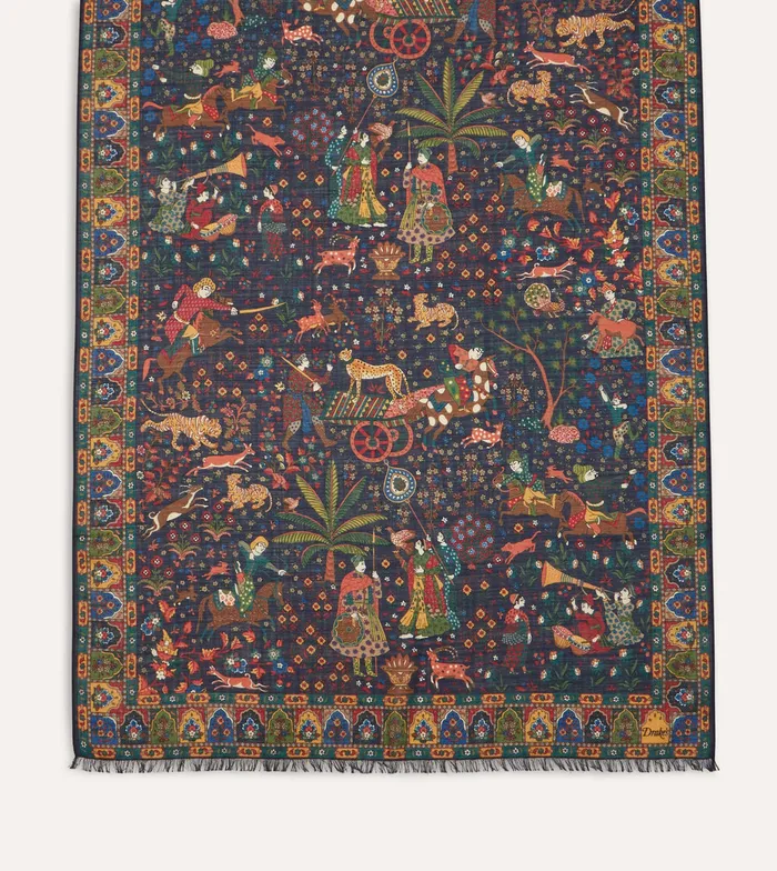 Drake039s Navy Mughal Hunter Print WoolSilk Scarf Men Scarves