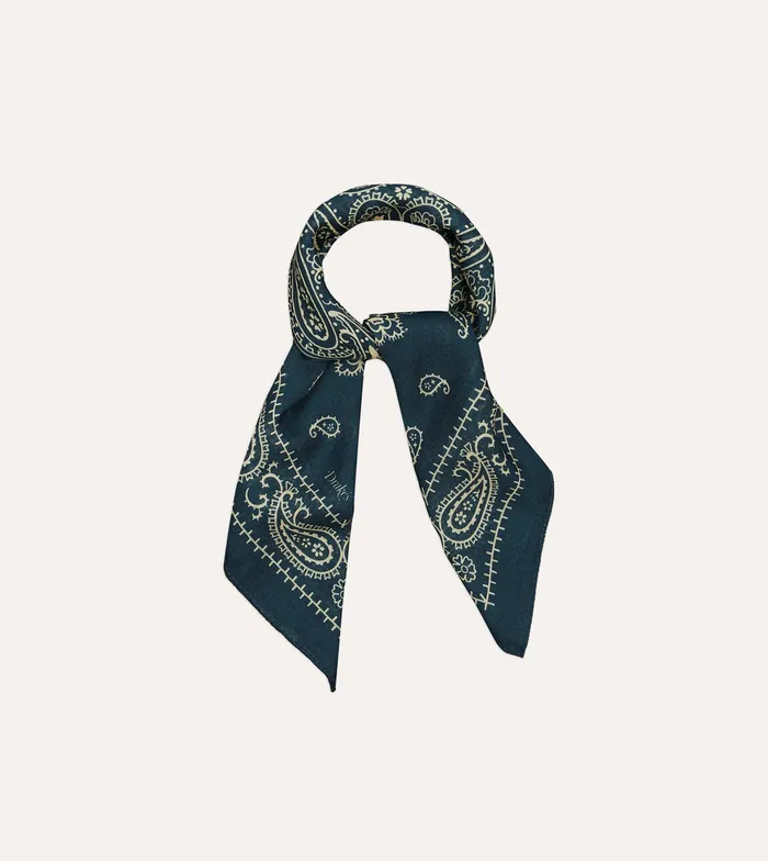 Drake039s Navy Paisley Print WoolSilk Bandana Men Bandanas