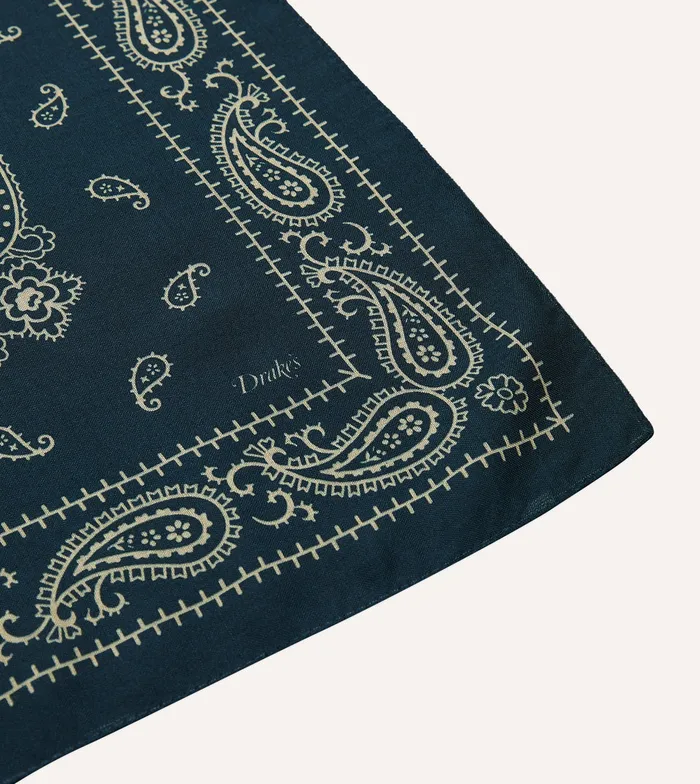 Drake039s Navy Paisley Print WoolSilk Bandana Men Bandanas