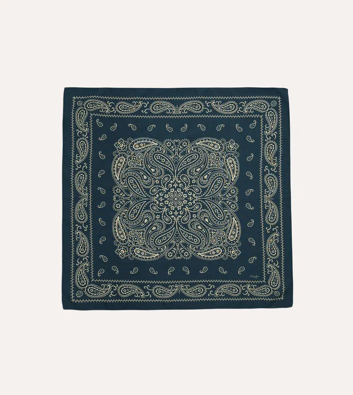 Drake039s Navy Paisley Print WoolSilk Bandana Men Bandanas