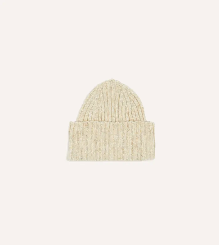 Drake039s Oatmeal Ribbed Merino Donegal Knit Cap Men Hats
