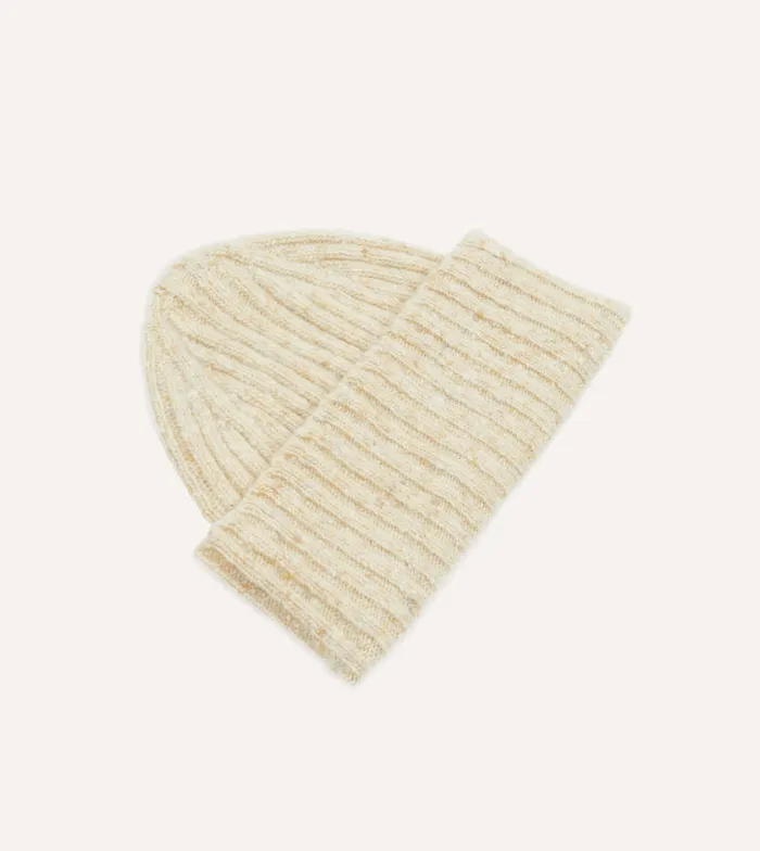 Drake039s Oatmeal Ribbed Merino Donegal Knit Cap Men Hats