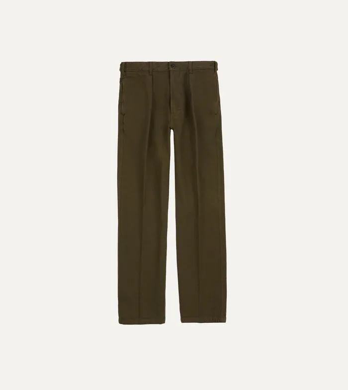 Drake039s Olive Heavy Cotton Twill Games Trousers Men Trousers