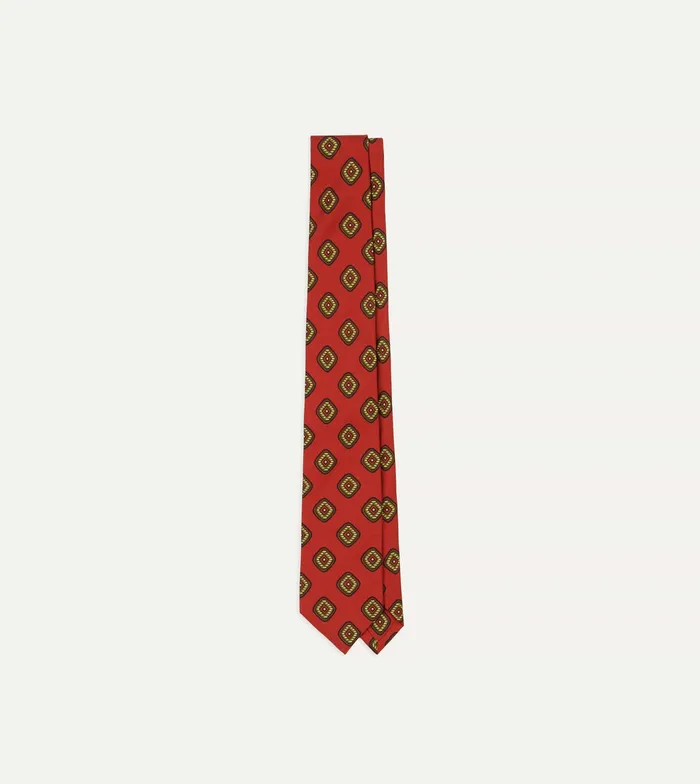 Drake039s Orange Tile Print 36oz Madder Silk Self Tipped Tie Men Patterned Ties Drake039s Orange Tile Print 36oz Madder Silk Self Tipped Tie Men Patterned Ties