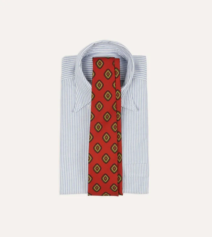 Drake039s Orange Tile Print 36oz Madder Silk Self Tipped Tie Men Patterned Ties