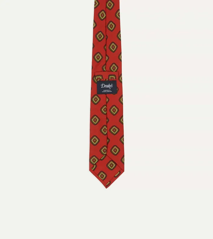 Drake039s Orange Tile Print 36oz Madder Silk Self Tipped Tie Men Patterned Ties