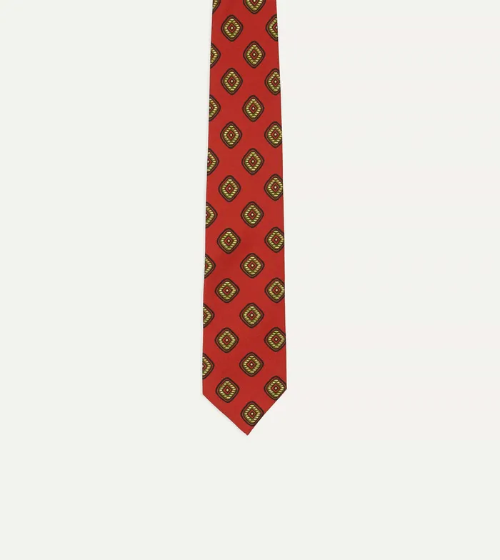 Drake039s Orange Tile Print 36oz Madder Silk Self Tipped Tie Men Patterned Ties