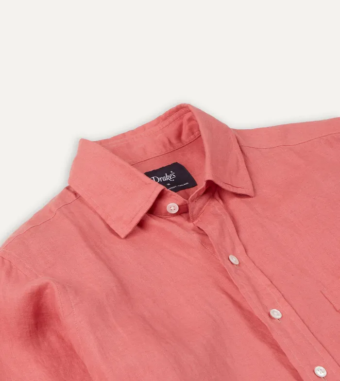 Drake039s Pink Linen Spread Collar Shirt Men Linen Shirts