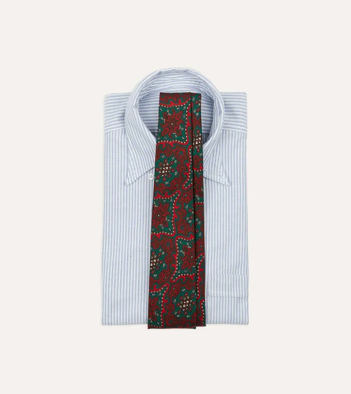 Drake039s Red And Green Baroque Print Silk Self Tipped Tie Men Patterned Ties