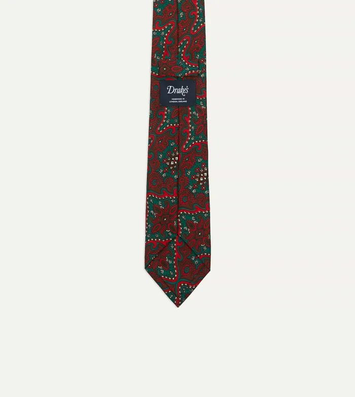 Drake039s Red And Green Baroque Print Silk Self Tipped Tie Men Patterned Ties