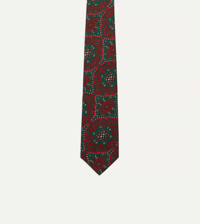 Drake039s Red And Green Baroque Print Silk Self Tipped Tie Men Patterned Ties