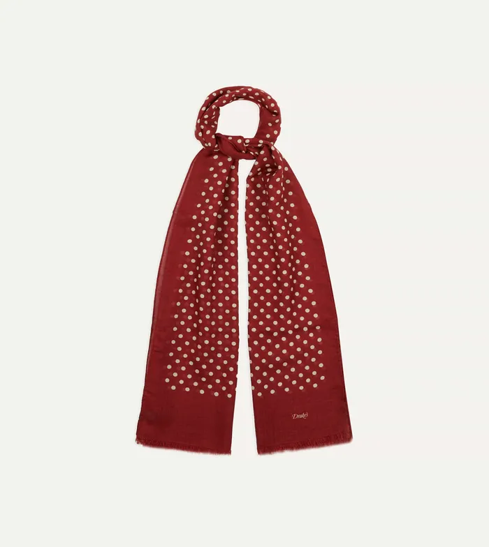 Drake039s Red HandDrawn Polka Dot Wool Scarf Men Scarves