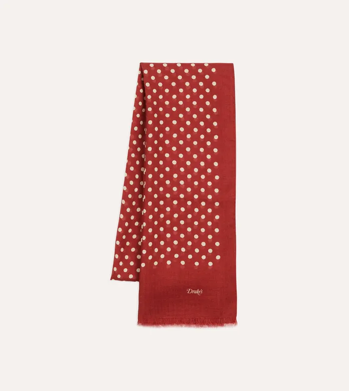 Drake039s Red HandDrawn Polka Dot Wool Scarf Men Scarves
