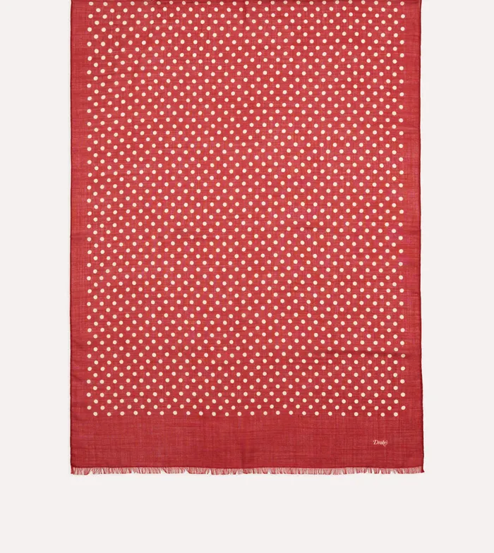 Drake039s Red HandDrawn Polka Dot Wool Scarf Men Scarves