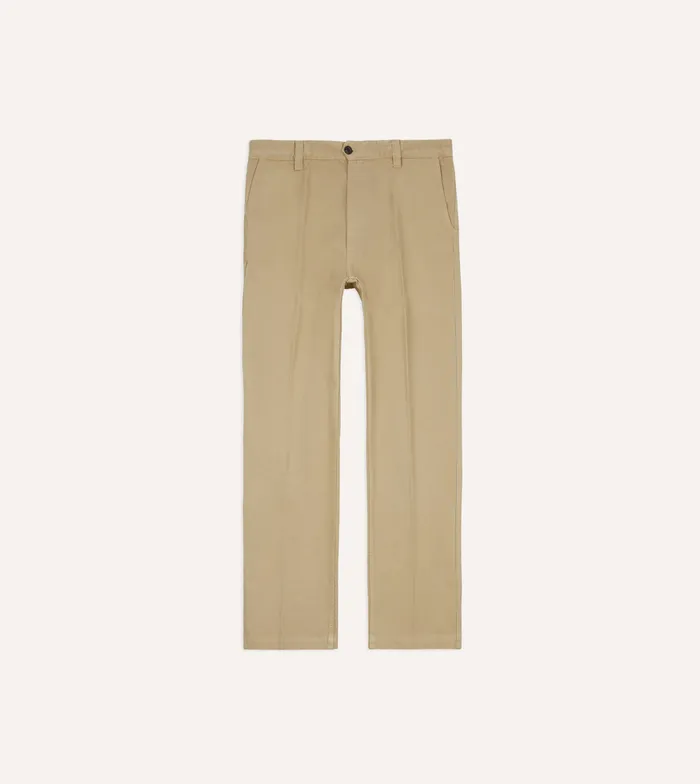 Drake039s Sand Textured Cotton Flat Front Chino Men Trousers