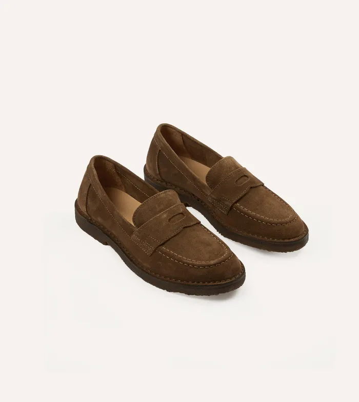 Drake039s Tobacco Suede Canal Penny Loafer With Crepe Sole Men Loafers