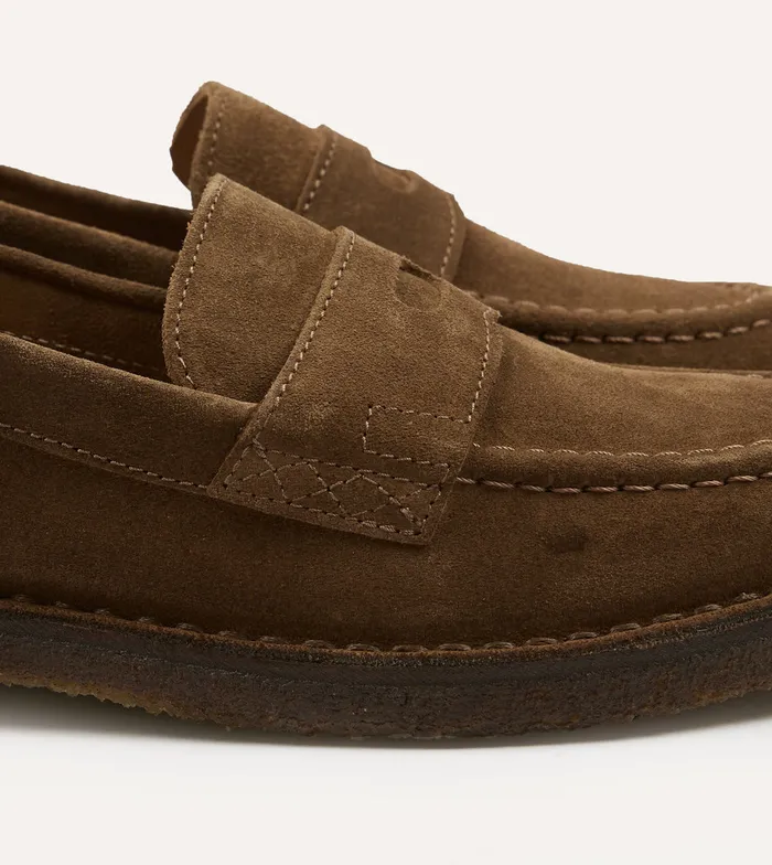 Drake039s Tobacco Suede Canal Penny Loafer With Crepe Sole Men Loafers