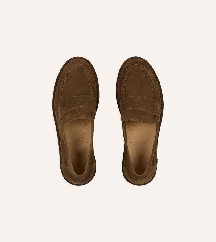 Drake039s Tobacco Suede Canal Penny Loafer With Crepe Sole Men Loafers