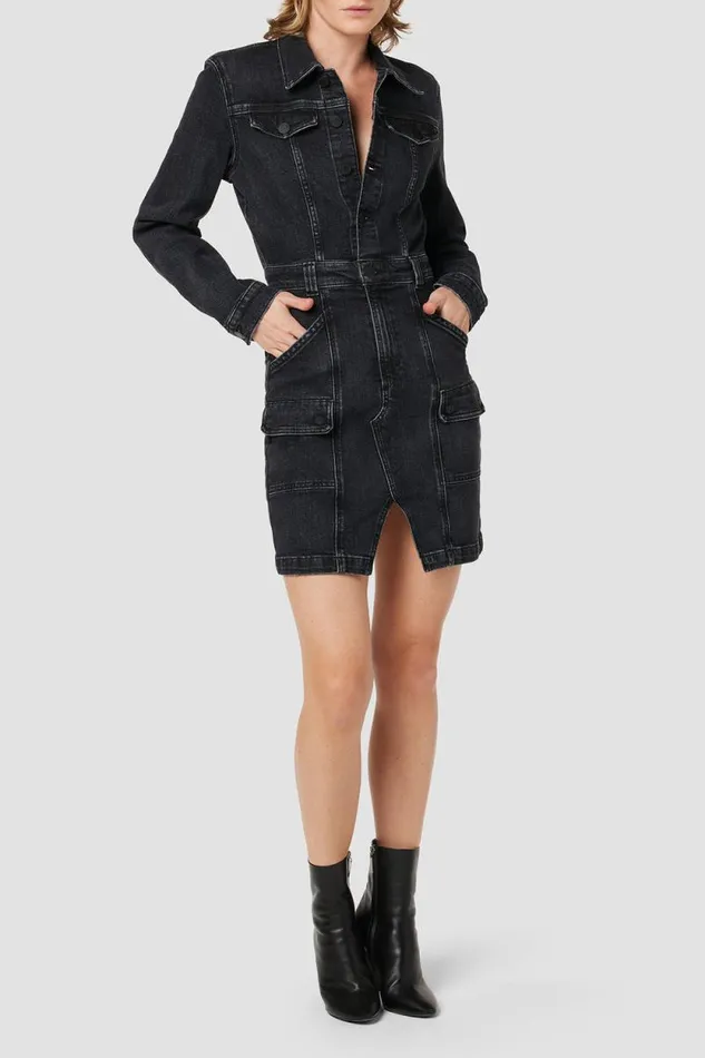 Dresses and Jumpsuits Women Hudson Jeans Long Sleeve Reconstructed Dress Black Ink Dresses and Jumpsuits Women Hudson Jeans Long Sleeve Reconstructed Dress Black Ink