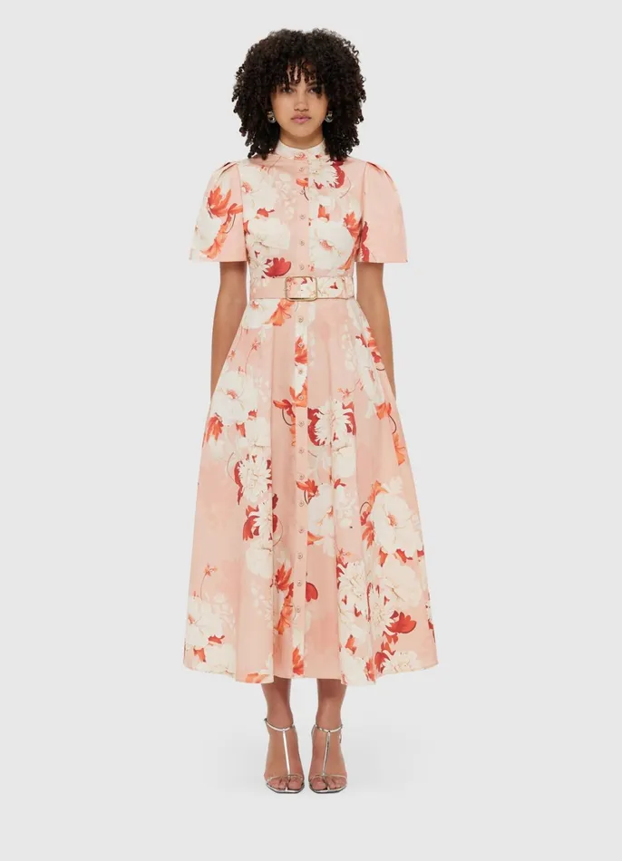 Dresses and Jumpsuits Women LEO LIN Bianca Short Sleeve Midi Dress 8211 Peony Print