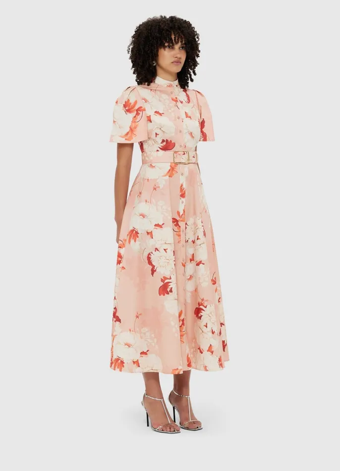 Dresses and Jumpsuits Women LEO LIN Bianca Short Sleeve Midi Dress 8211 Peony Print