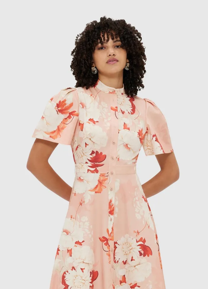 Dresses and Jumpsuits Women LEO LIN Bianca Short Sleeve Midi Dress 8211 Peony Print
