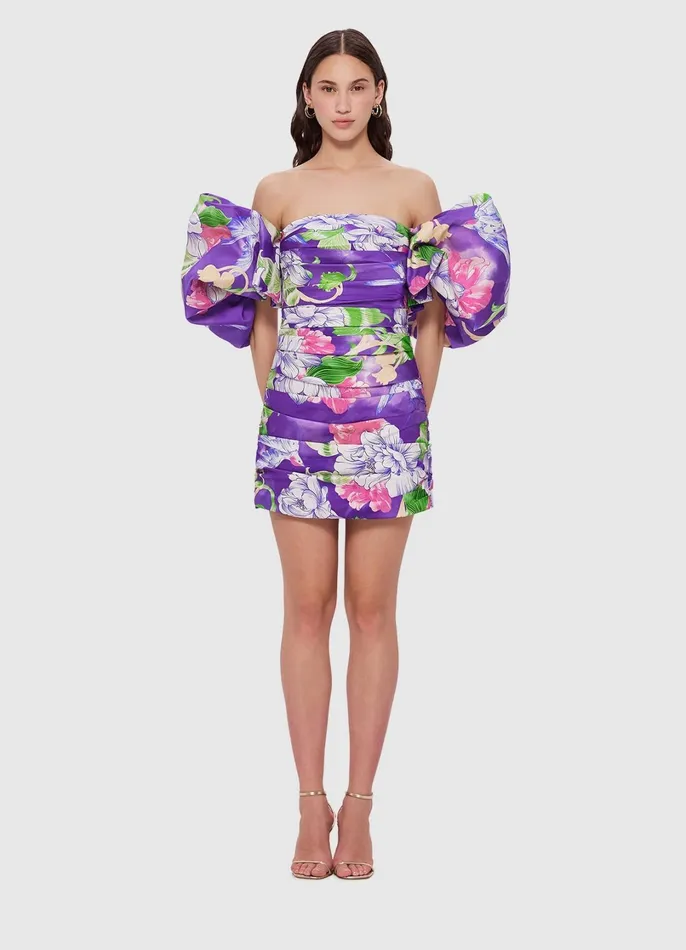 Dresses and Jumpsuits Women LEO LIN Brenda Puffy Sleeve Mini Dress 8211 Swallow Print In Serenity