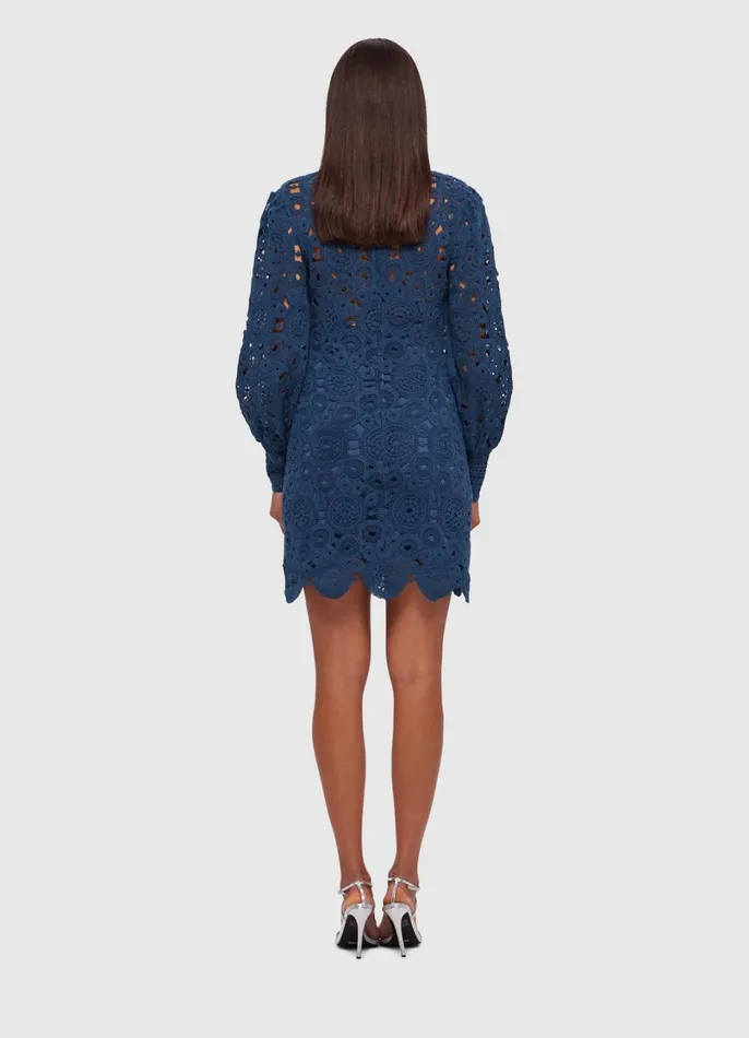 Dresses and Jumpsuits Women LEO LIN Daisy Crochet Long Sleeve Mini Dress 8211 Navy