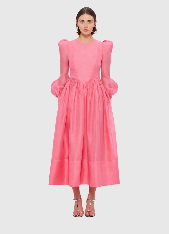 Dresses and Jumpsuits Women LEO LIN Jordana Structured Shoulder Midi Dress 8211 Watermelon