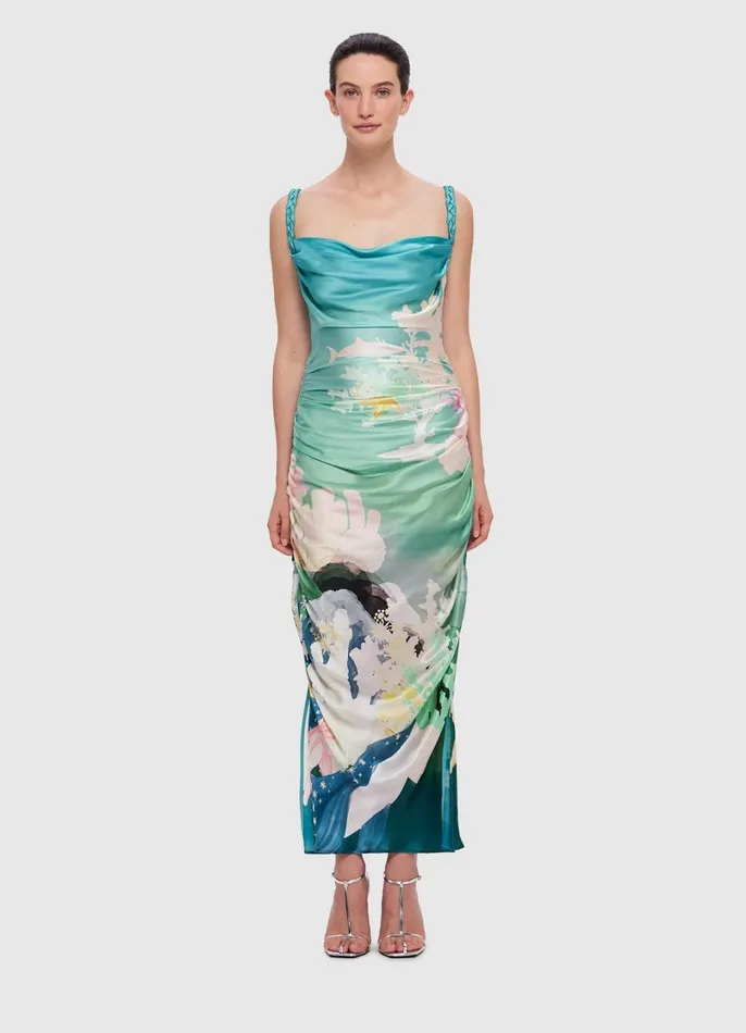 Dresses and Jumpsuits Women LEO LIN Rachel Cowl Neck Slip Dress 8211 Neptune Print In Seagrass