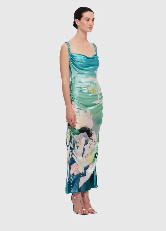 Dresses and Jumpsuits Women LEO LIN Rachel Cowl Neck Slip Dress 8211 Neptune Print In Seagrass