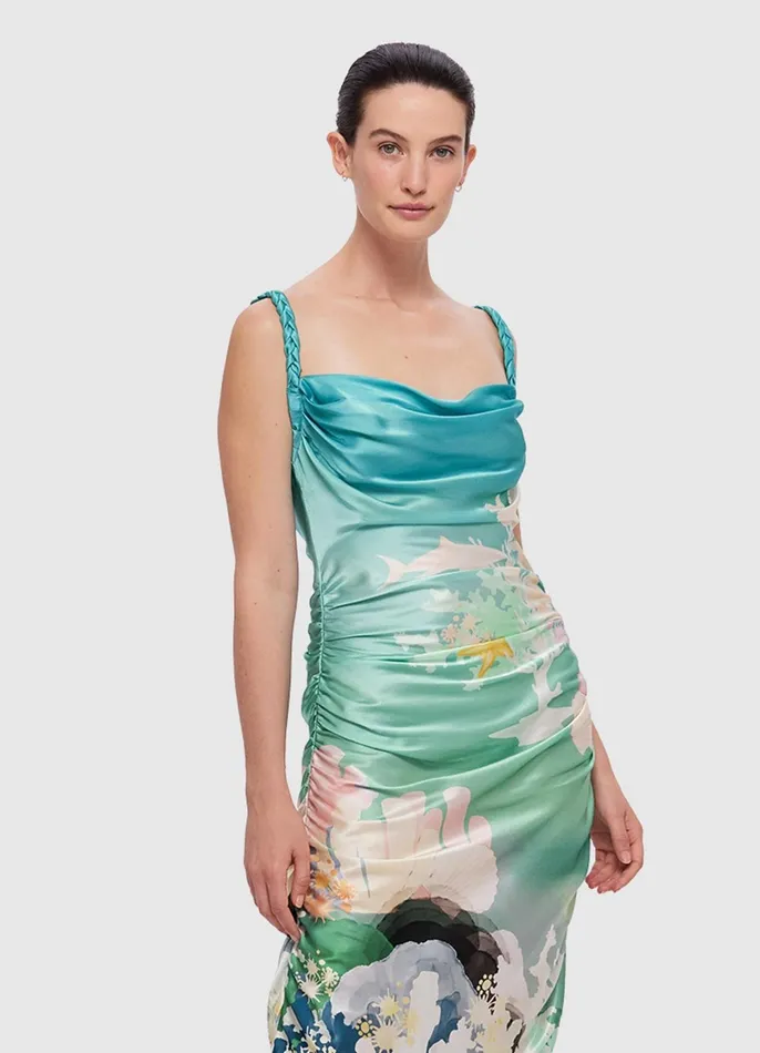 Dresses and Jumpsuits Women LEO LIN Rachel Cowl Neck Slip Dress 8211 Neptune Print In Seagrass